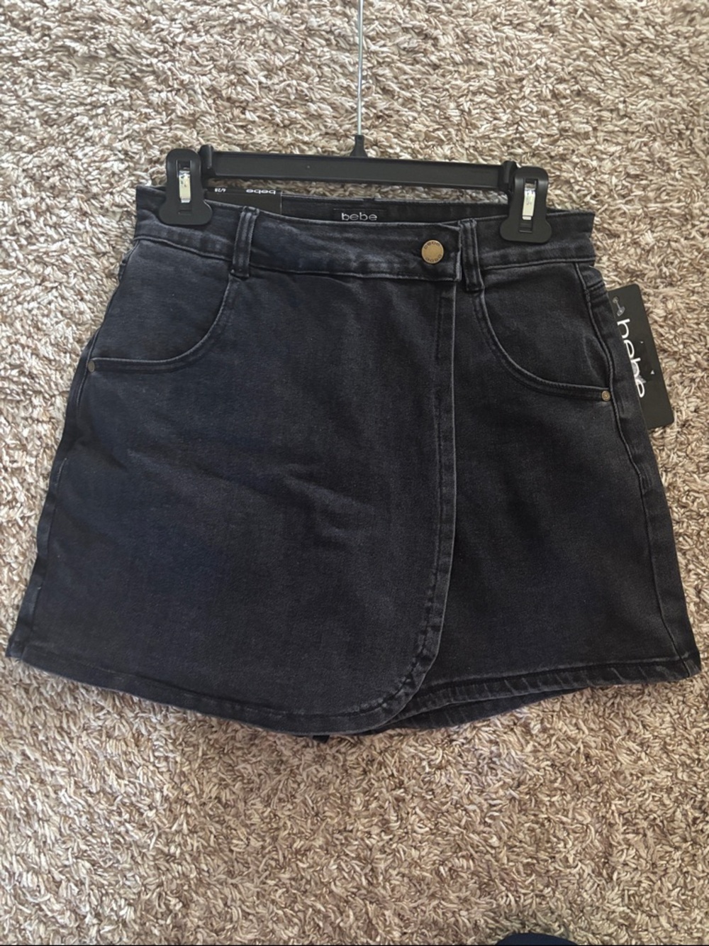 bebe Black Denim Wrap Skort (size 6/28)